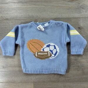 VTG‎ Hartstrings 6M Blue Sports Chunky Knit Sweater Football Basketball NWT